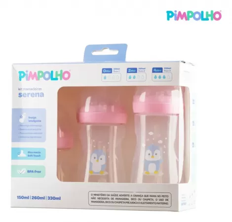 Kit De Mamadeiras Serena Pinguim Rosa3 Pcs 150Ml260ml330ml Feminino Pimpolho Pinguimrosa150ml26